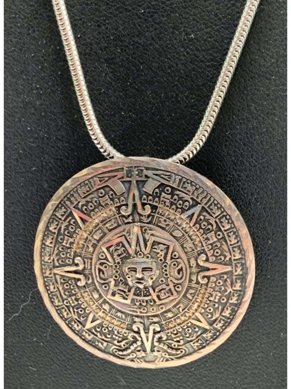 Vintage Sterling Silver Aztec Calendar Necklace Brooch Combo Pendant 925 Mexico